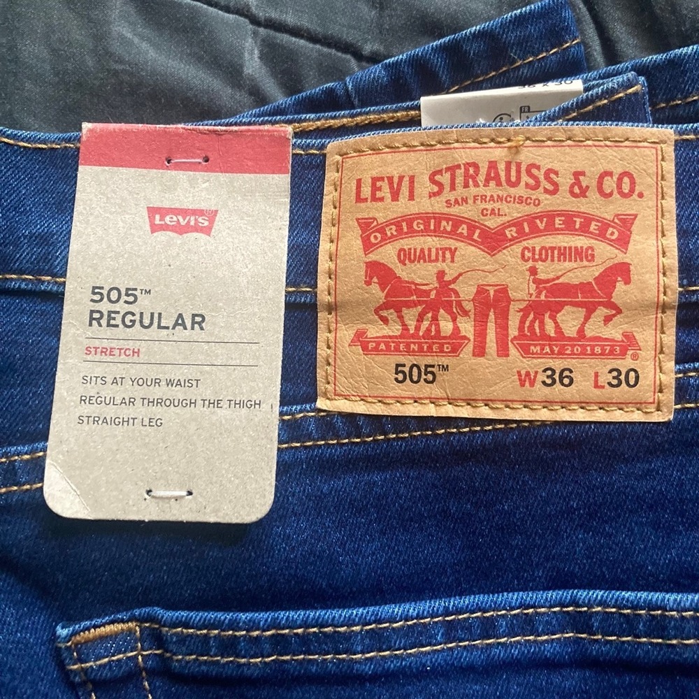 Levi's 505 Regular Jeans Mens 36x30 Large Stretch Dark Blue Denim Classic NWT - Picture 8 of 8
